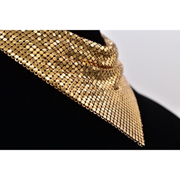 Whiting & Davis Vintage Mesh Chainmail Choker Bib Necklace Gold Signed 70s BinBL - Picture 6 of 12